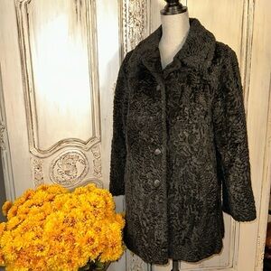 VINTAGE Itemhouse INC. Authentic Black Curly Textured Lambswool Coat Gothic